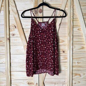 XXL Red Floral Print, Button Down Tank Top